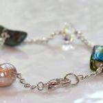 Crazy Lampwork Bead Bracelet Pearl Silver Glass..