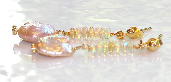 Luxe Iridescent Metallic Coin Pearl Clouds With Ethiopian Opal Gold Vermeil Dangle Earrings